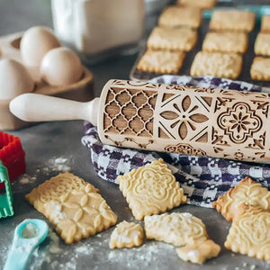 Engraved rolling pin (snowflake, wooden embossing, etc.)